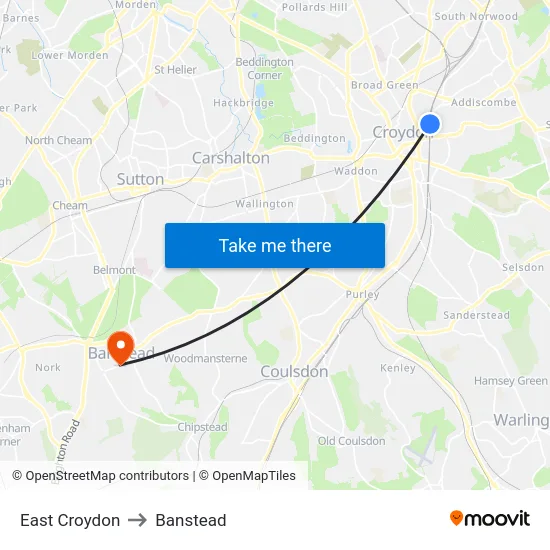 East Croydon to Banstead map