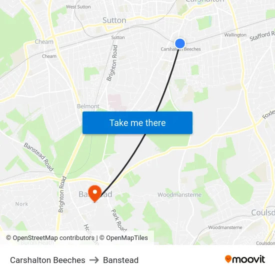 Carshalton Beeches to Banstead map
