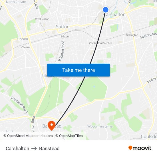 Carshalton to Banstead map