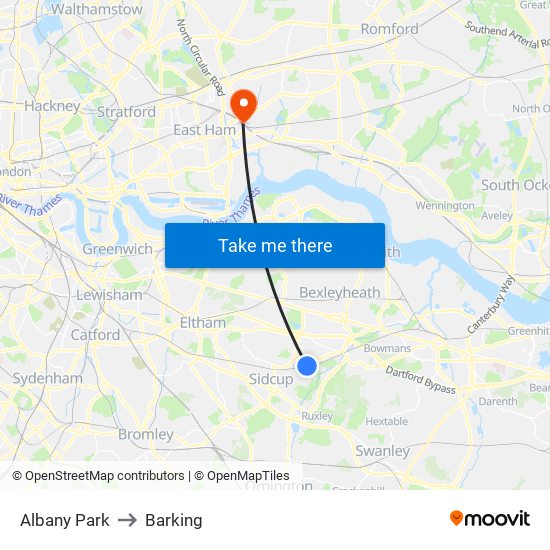 Albany Park to Barking map