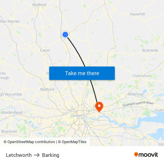 Letchworth to Barking map