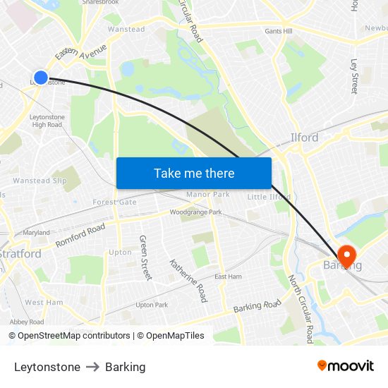 Leytonstone to Barking map