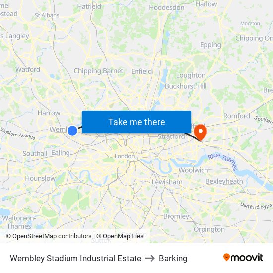 Wembley Stadium Industrial Estate to Barking map