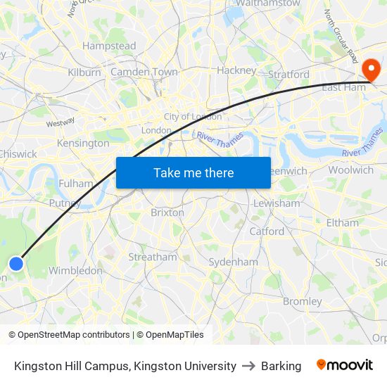 Kingston Hill Campus, Kingston University to Barking map