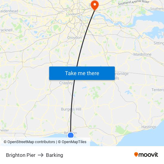 Brighton Pier to Barking map