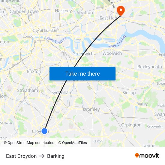 East Croydon to Barking map