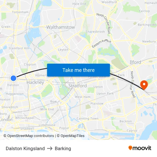 Dalston Kingsland to Barking map