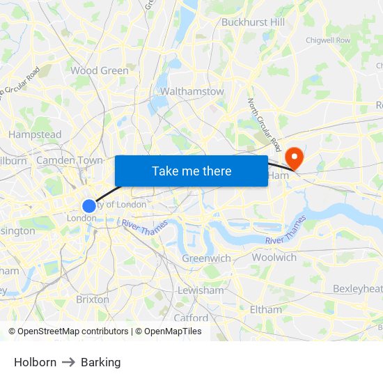 Holborn to Barking map
