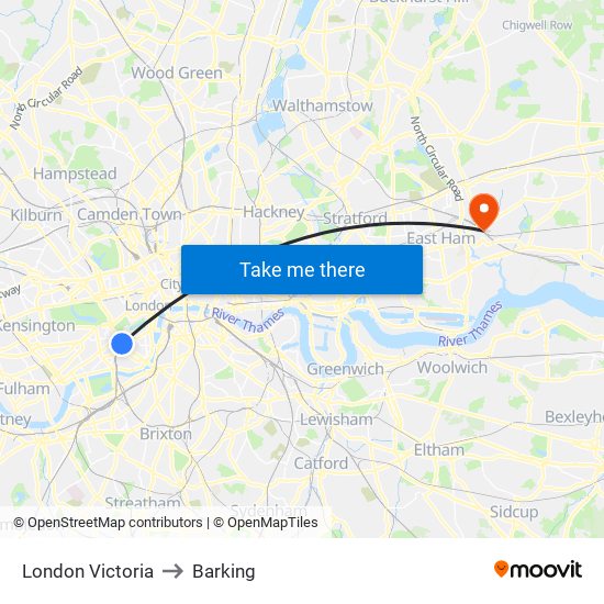 London Victoria to Barking map