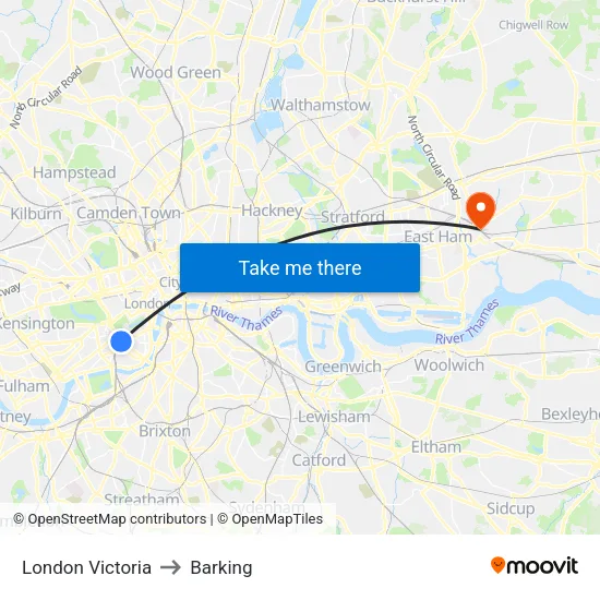 London Victoria to Barking map