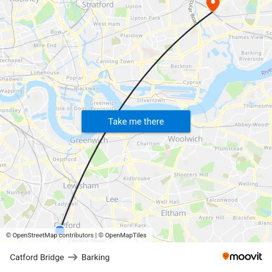Catford Bridge to Barking map