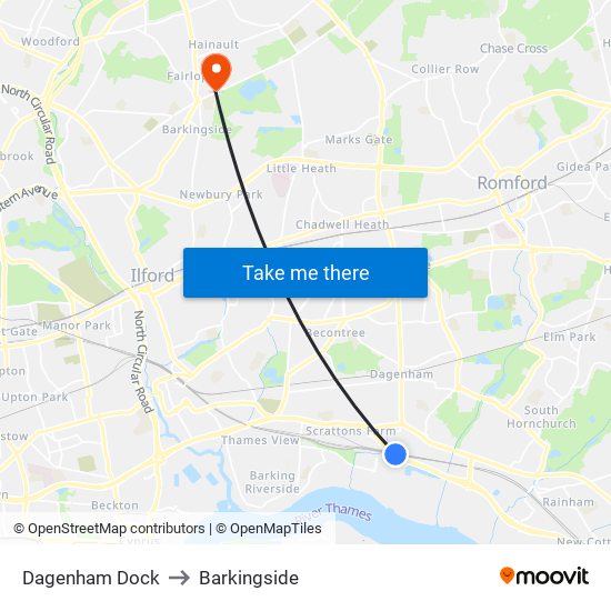 Dagenham Dock to Barkingside map