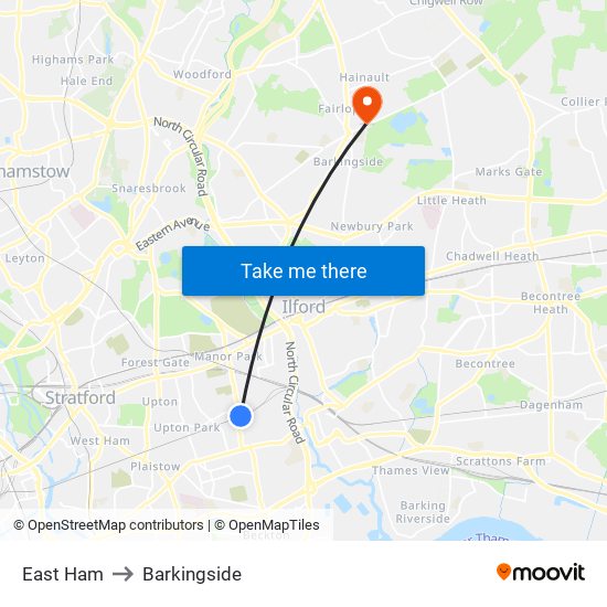 East Ham to Barkingside map