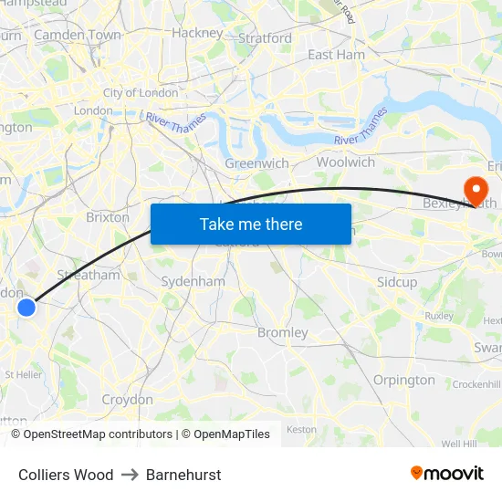 Colliers Wood to Barnehurst map