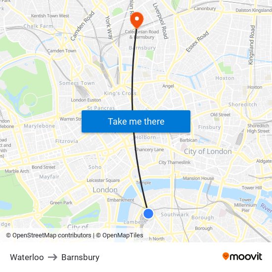 Waterloo to Barnsbury map