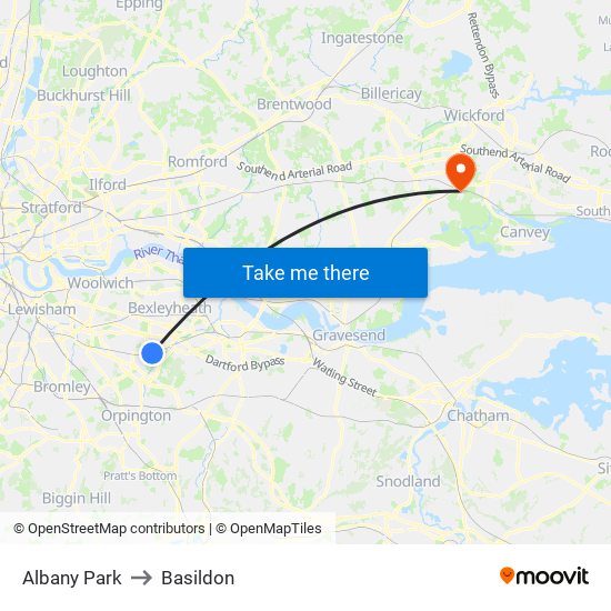 Albany Park to Basildon map