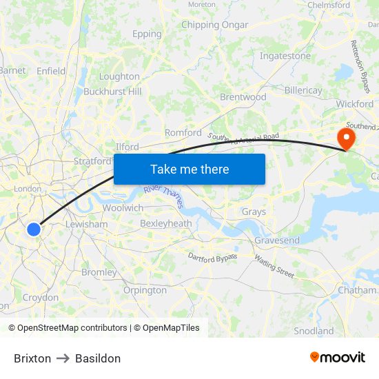 Brixton to Basildon map