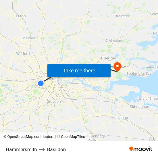 Hammersmith to Basildon map