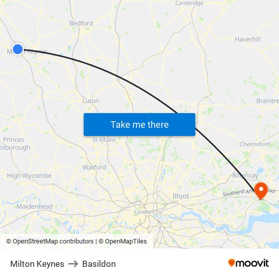 Milton Keynes to Basildon map