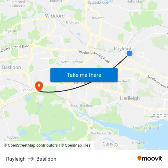 Rayleigh to Basildon map