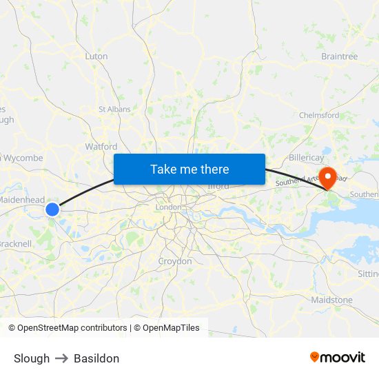 Slough to Basildon map