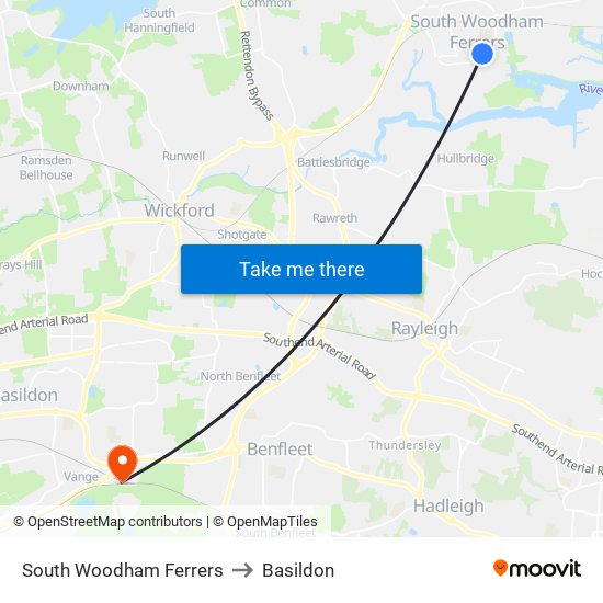 South Woodham Ferrers to Basildon map