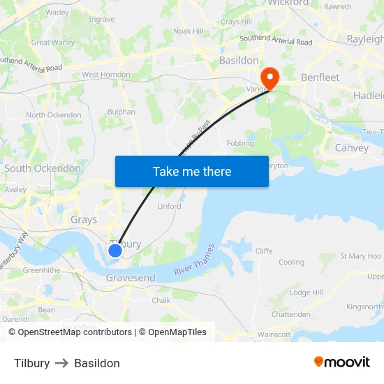 Tilbury to Basildon map