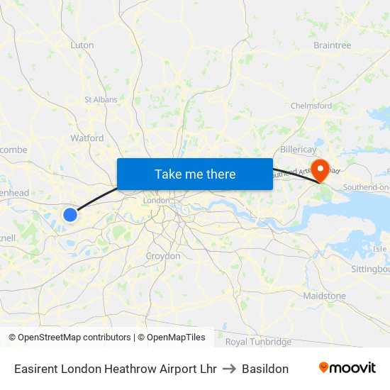 Easirent London Heathrow Airport Lhr to Basildon map