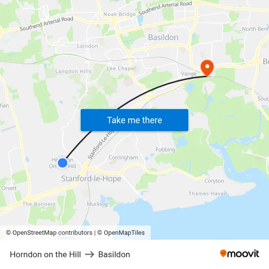 Horndon on the Hill to Basildon map
