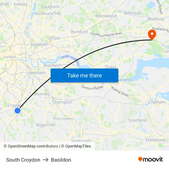 South Croydon to Basildon map