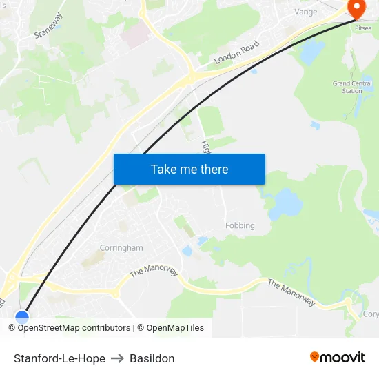 Stanford-Le-Hope to Basildon map