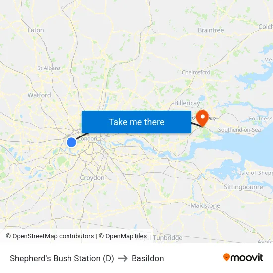 Shepherd's Bush Station (D) to Basildon map