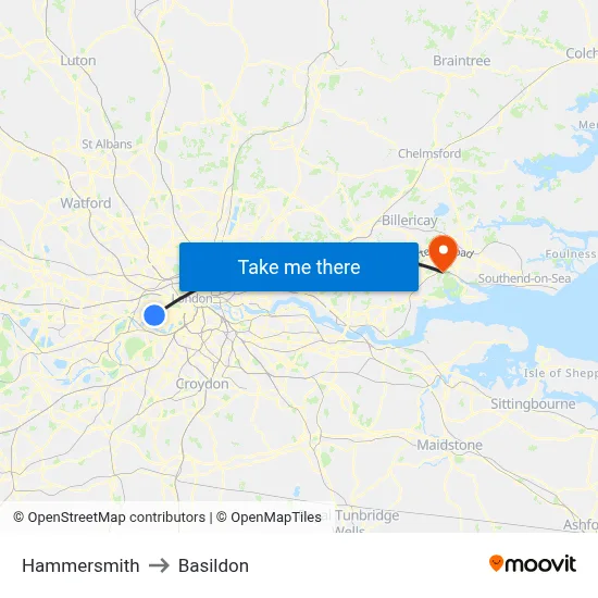 Hammersmith to Basildon map