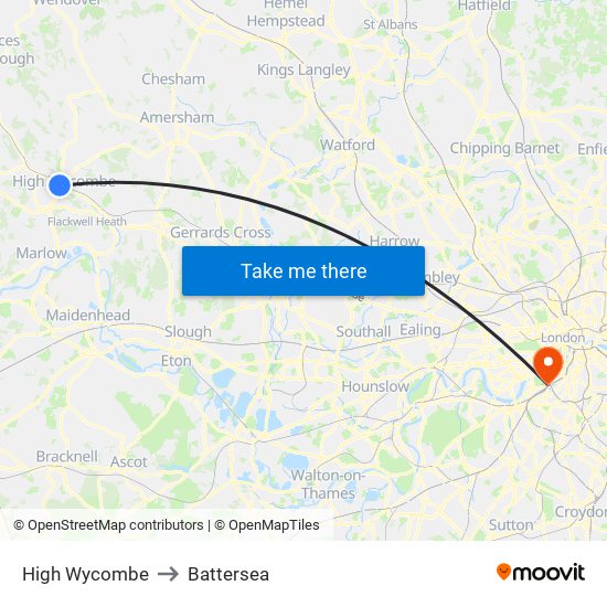 High Wycombe to Battersea map