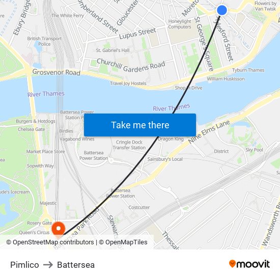 Pimlico to Battersea map