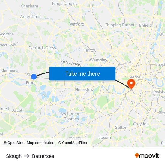 Slough to Battersea map