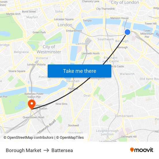 Borough Market to Battersea map