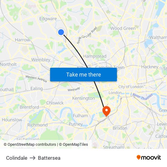 Colindale to Battersea map