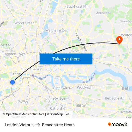 London Victoria to Beacontree Heath map