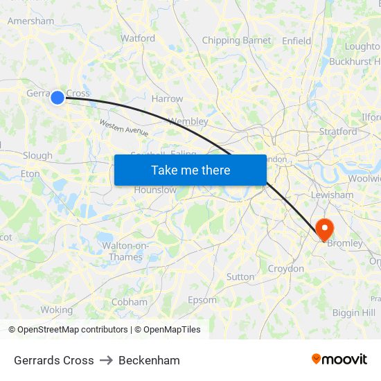 Gerrards Cross to Beckenham map