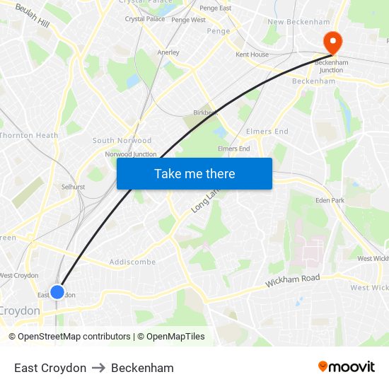 East Croydon to Beckenham map