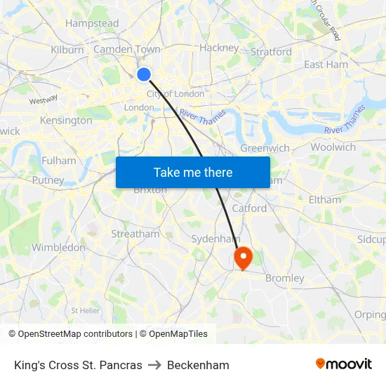 King's Cross St. Pancras to Beckenham map