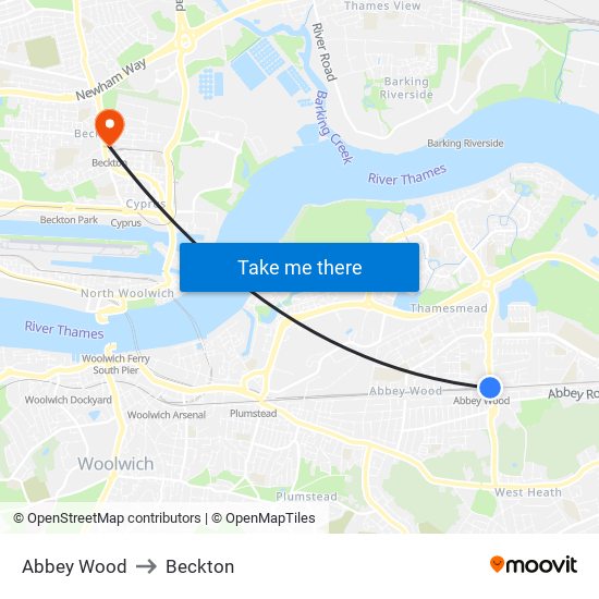 Abbey Wood to Beckton map