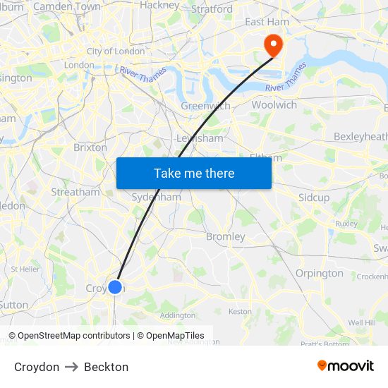 Croydon to Beckton map