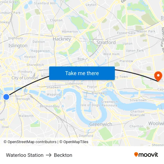 Waterloo Station to Beckton map