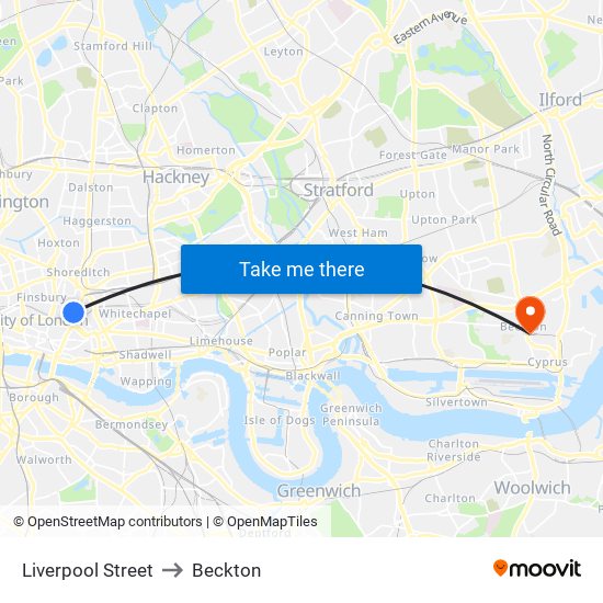 Liverpool Street to Beckton map