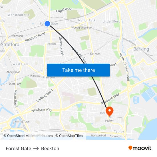 Forest Gate to Beckton map