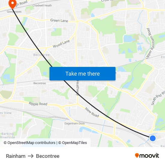 Rainham to Becontree map