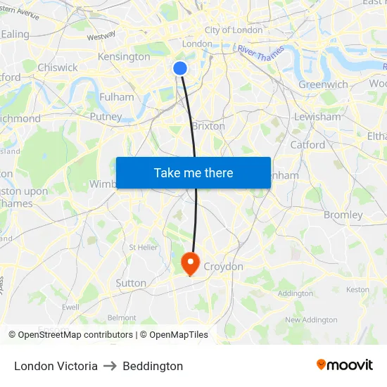 London Victoria to Beddington map