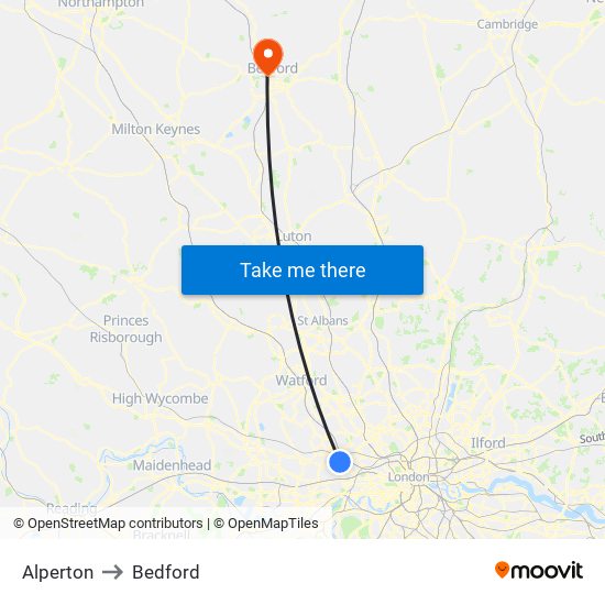 Alperton to Bedford map